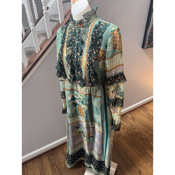 Anna Sui Patchwork Bouquet Maxi Dress Jade Multi Floral Print Fall '16 Size 2 - Picture 5 of 6